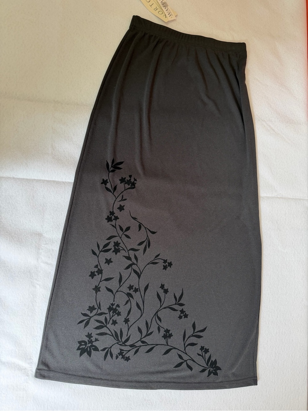 NWT Norton McNaughton Charcoal Gray Floral Maxi Skirt Small Mandalay Elastic